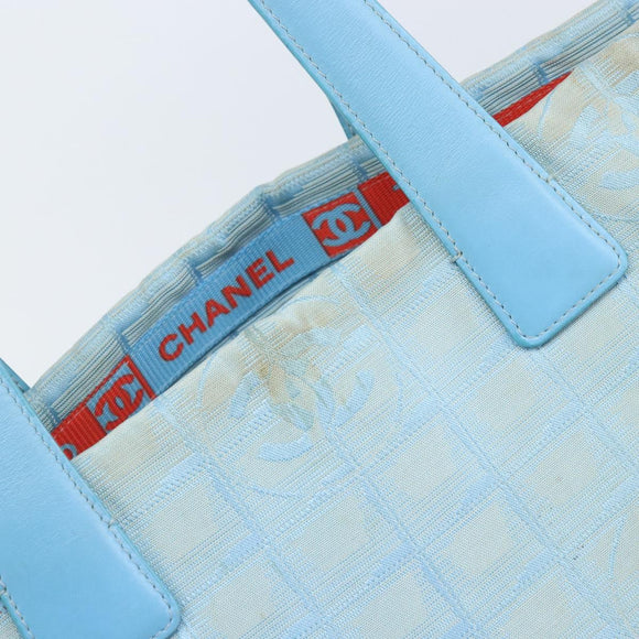 CHANEL New Travel Line Tote Bag Nylon Blue Silver CC Auth ti3796