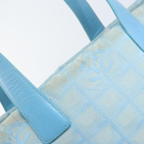 CHANEL New Travel Line Tote Bag Nylon Blue Silver CC Auth ti3796