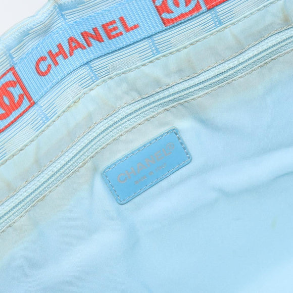 CHANEL New Travel Line Tote Bag Nylon Blue Silver CC Auth ti3796