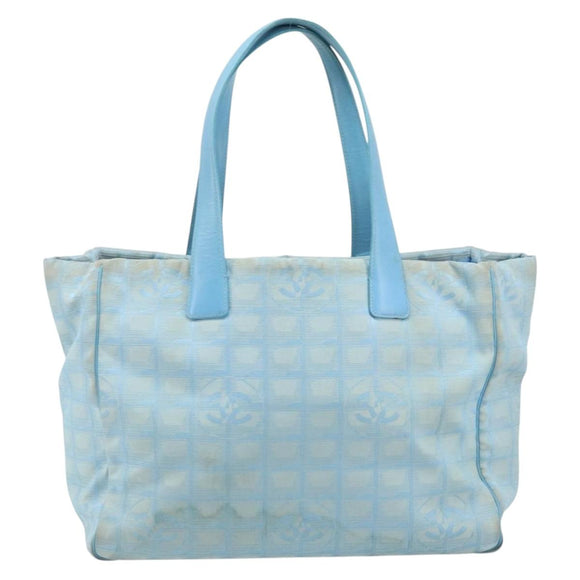 CHANEL New Travel Line Tote Bag Nylon Blue Silver CC Auth ti3796