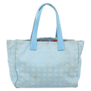 CHANEL New Travel Line Tote Bag Nylon Blue Silver CC Auth ti3796-3