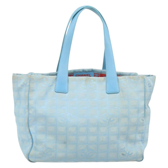 CHANEL New Travel Line Tote Bag Nylon Blue Silver CC Auth ti3796