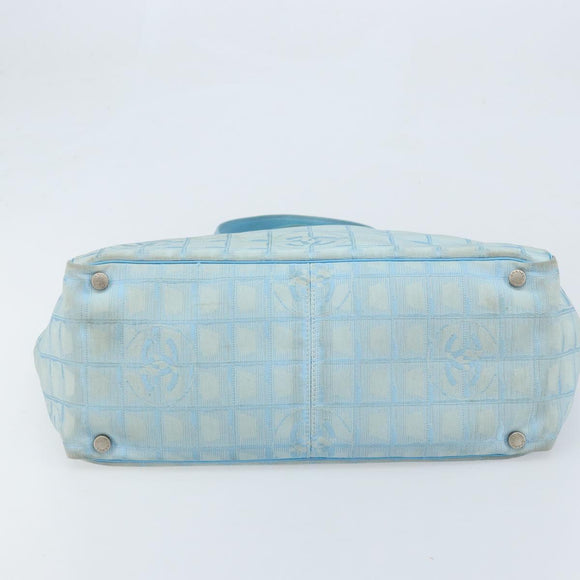 CHANEL New Travel Line Tote Bag Nylon Blue Silver CC Auth ti3796
