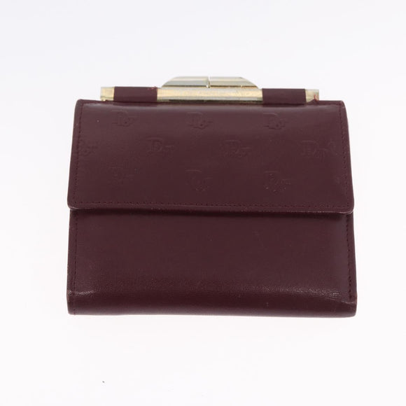 Christian Dior Wallet Leather 3 Set Bordeaux Navy gold Auth ti3813
