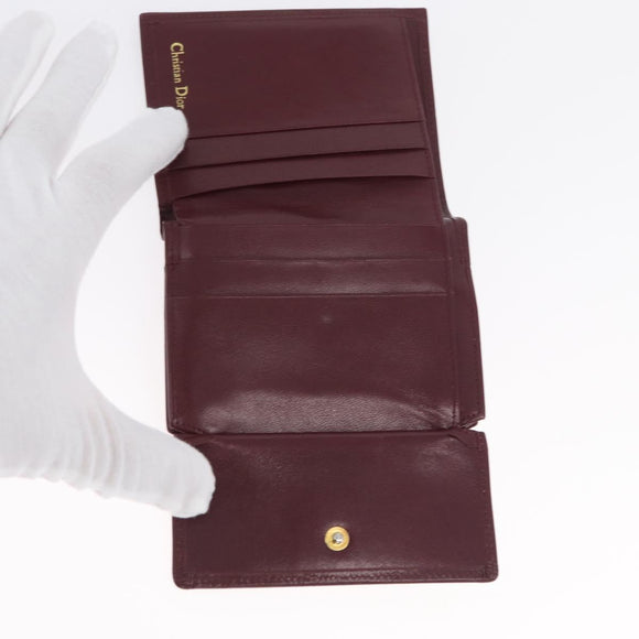 Christian Dior Wallet Leather 3 Set Bordeaux Navy gold Auth ti3813