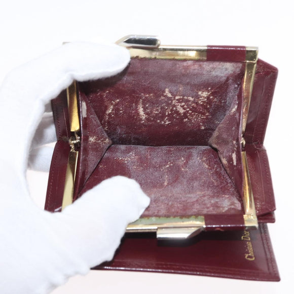 Christian Dior Wallet Leather 3 Set Bordeaux Navy gold Auth ti3813