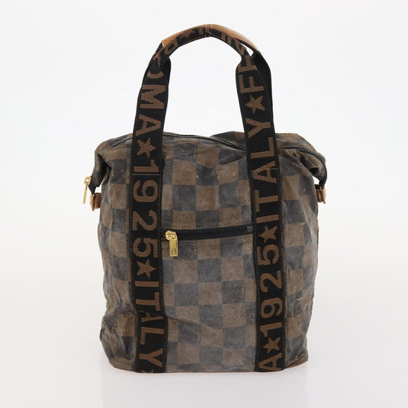 FENDI Pecan Canvas Tote Bag Coated Canvas 3 Set Brown Black Auth ti3816