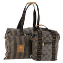 FENDI Pecan Canvas Tote Bag Coated Canvas 3 Set Brown Black Auth ti3816-1
