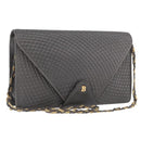 BALLY Chain Shoulder Bag Leather Gray Gold Auth ti3817-1