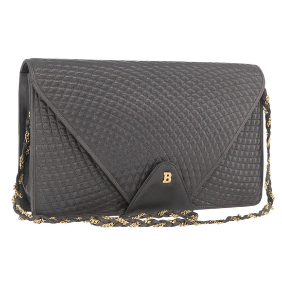 BALLY Chain Shoulder Bag Leather Gray Gold Auth ti3817