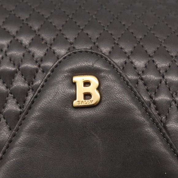 BALLY Chain Shoulder Bag Leather Gray Gold Auth ti3817