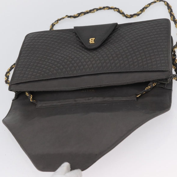 BALLY Chain Shoulder Bag Leather Gray Gold Auth ti3817