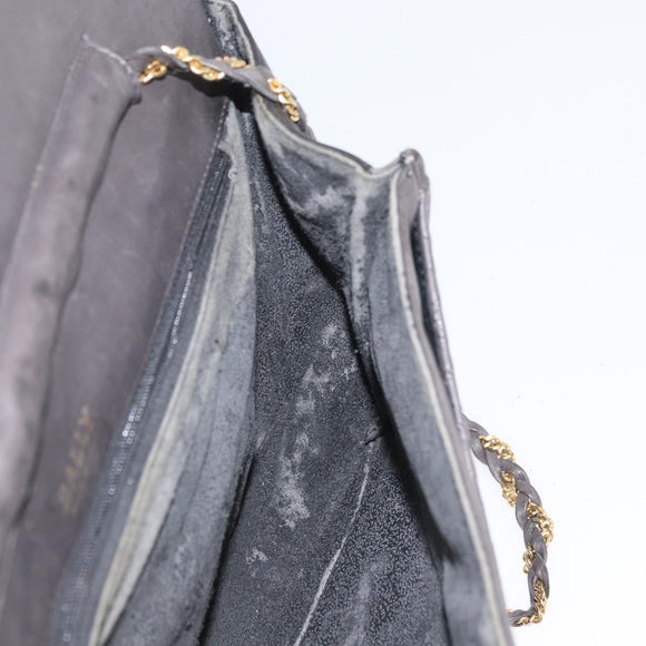 BALLY Chain Shoulder Bag Leather Gray Gold Auth ti3817