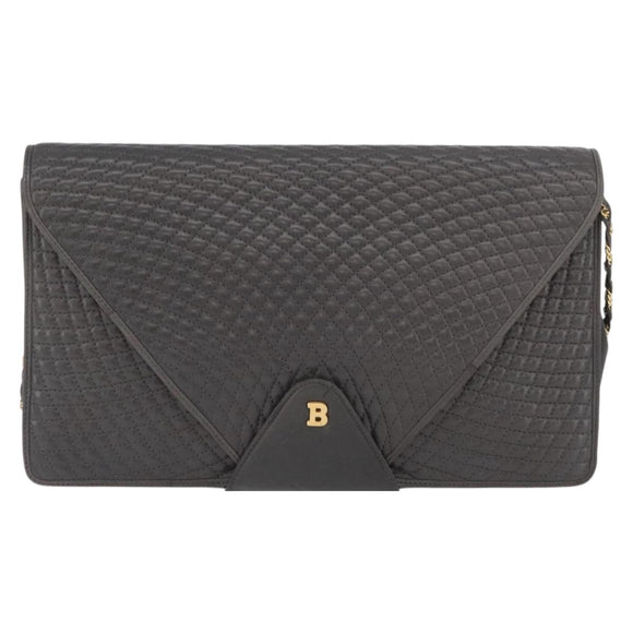 BALLY Chain Shoulder Bag Leather Gray Gold Auth ti3817