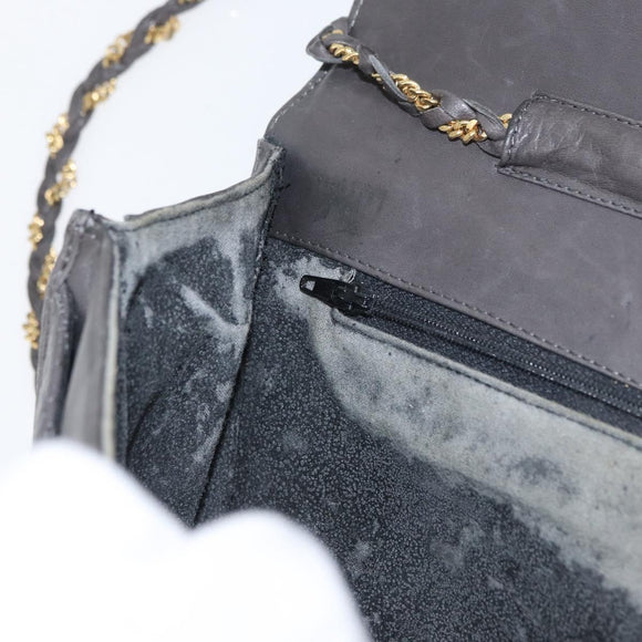 BALLY Chain Shoulder Bag Leather Gray Gold Auth ti3817