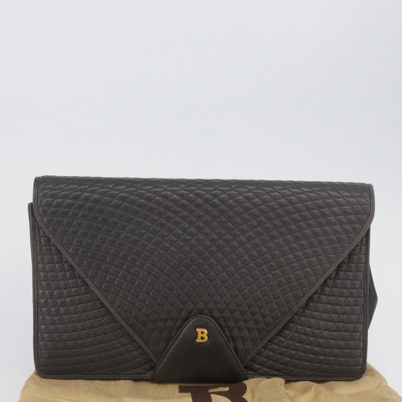 BALLY Chain Shoulder Bag Leather Gray Gold Auth ti3817