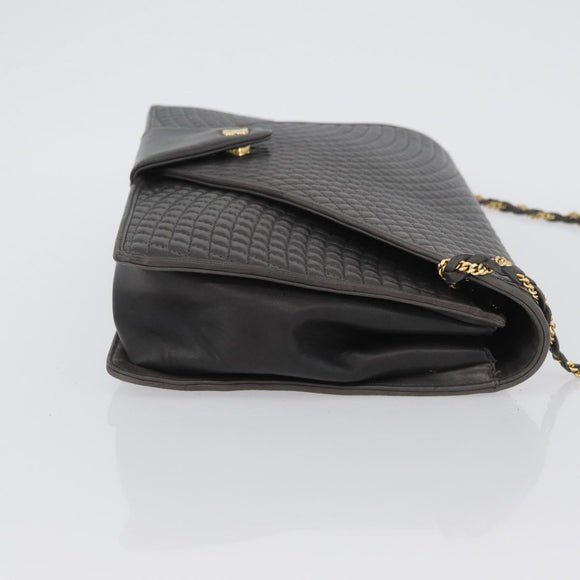 BALLY Chain Shoulder Bag Leather Gray Gold Auth ti3817
