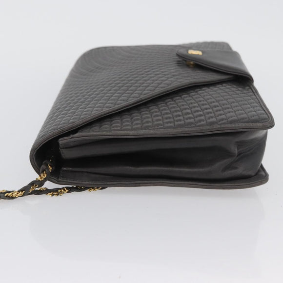 BALLY Chain Shoulder Bag Leather Gray Gold Auth ti3817