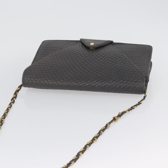 BALLY Chain Shoulder Bag Leather Gray Gold Auth ti3817