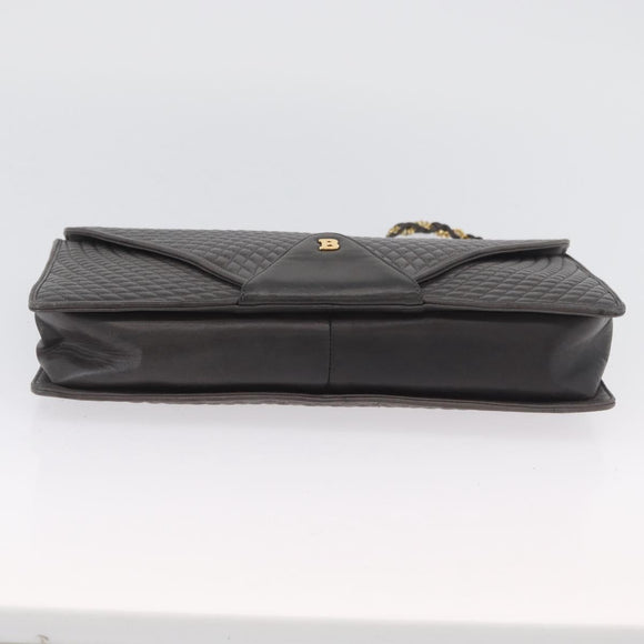 BALLY Chain Shoulder Bag Leather Gray Gold Auth ti3817