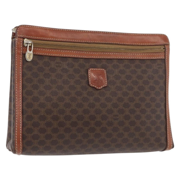 CELINE Macadam Canvas Clutch Bag PVC Leather Black Gold Auth ti3818