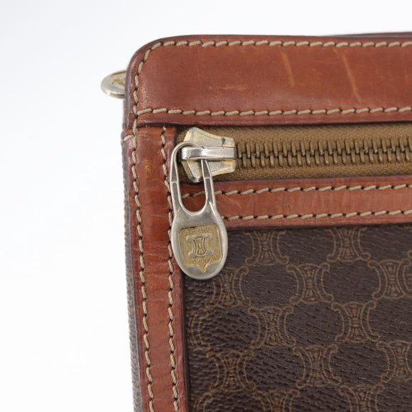 CELINE Macadam Canvas Clutch Bag PVC Leather Black Gold Auth ti3818
