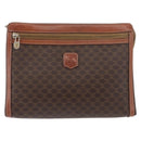 CELINE Macadam Canvas Clutch Bag PVC Leather Black Gold Auth ti3818-2