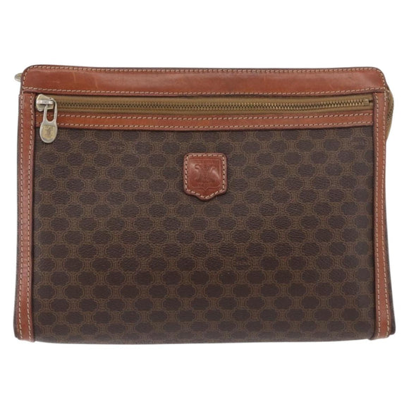 CELINE Macadam Canvas Clutch Bag PVC Leather Black Gold Auth ti3818