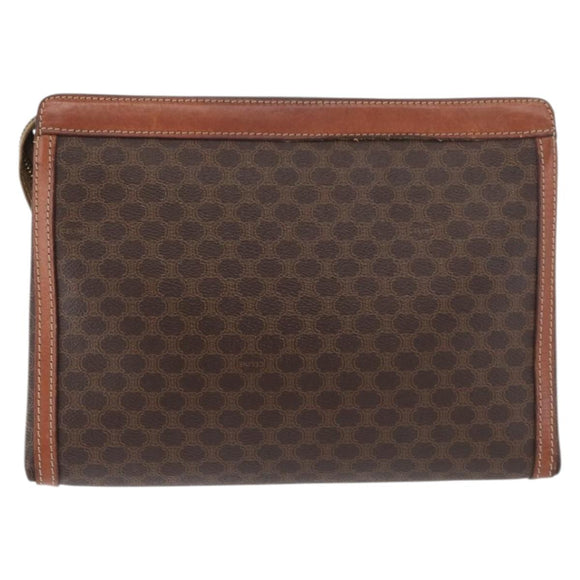 CELINE Macadam Canvas Clutch Bag PVC Leather Black Gold Auth ti3818