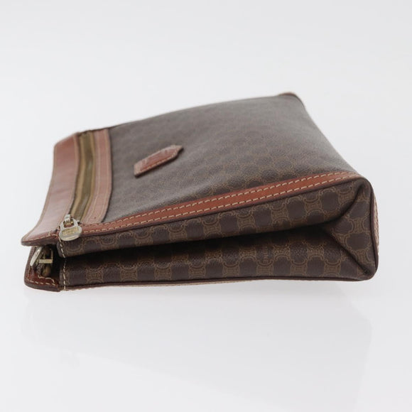 CELINE Macadam Canvas Clutch Bag PVC Leather Black Gold Auth ti3818
