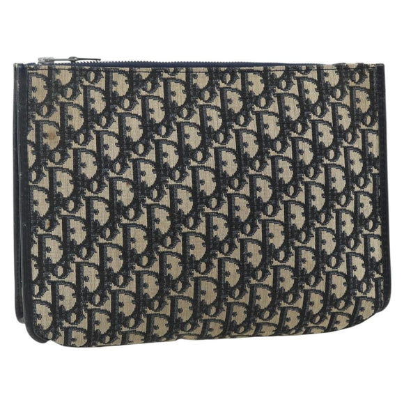 Christian Dior Trotter Canvas Clutch Bag Navy Silver Auth ti3819