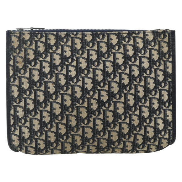 Christian Dior Trotter Canvas Clutch Bag Navy Silver Auth ti3819