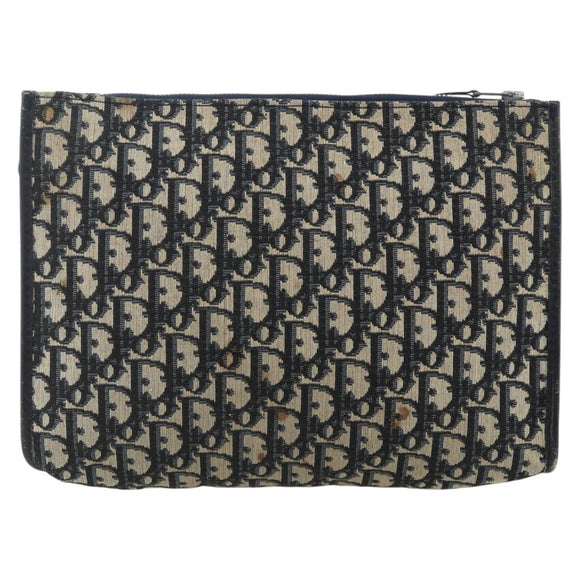 Christian Dior Trotter Canvas Clutch Bag Navy Silver Auth ti3819
