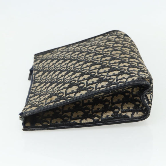 Christian Dior Trotter Canvas Clutch Bag Navy Silver Auth ti3819