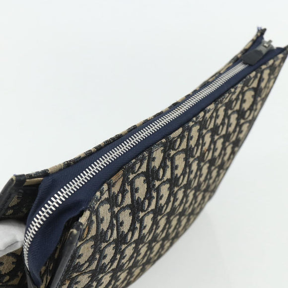 Christian Dior Trotter Canvas Clutch Bag Navy Silver Auth ti3819