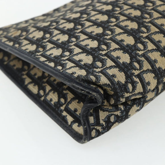 Christian Dior Trotter Canvas Clutch Bag Navy Silver Auth ti3819