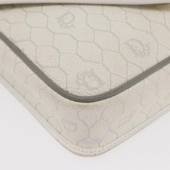 Christian Dior Honeycomb Canvas Shoulder Bag PVC White Gold Auth ti3821
