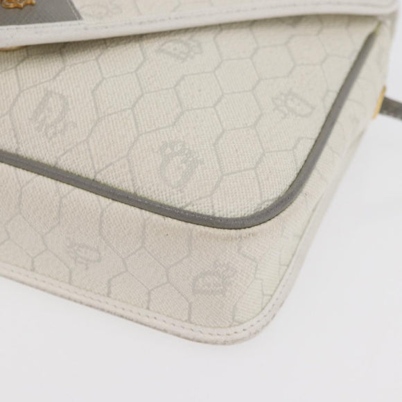 Christian Dior Honeycomb Canvas Shoulder Bag PVC White Gold Auth ti3821