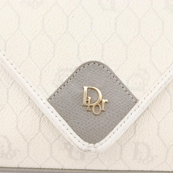 Christian Dior Honeycomb Canvas Shoulder Bag PVC White Gold Auth ti3821