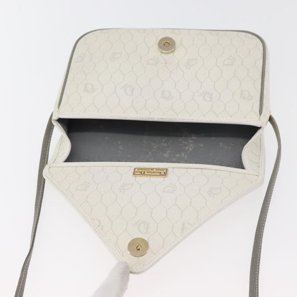 Christian Dior Honeycomb Canvas Shoulder Bag PVC White Gold Auth ti3821