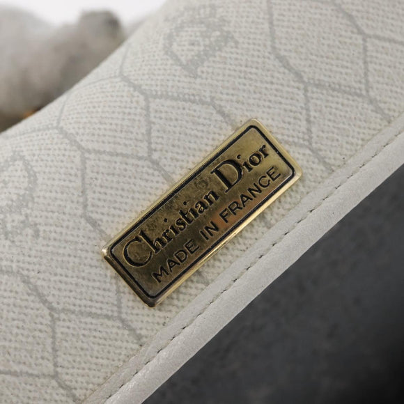 Christian Dior Honeycomb Canvas Shoulder Bag PVC White Gold Auth ti3821