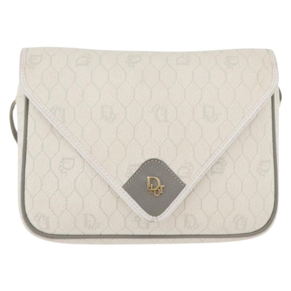 Christian Dior Honeycomb Canvas Shoulder Bag PVC White Gold Auth ti3821