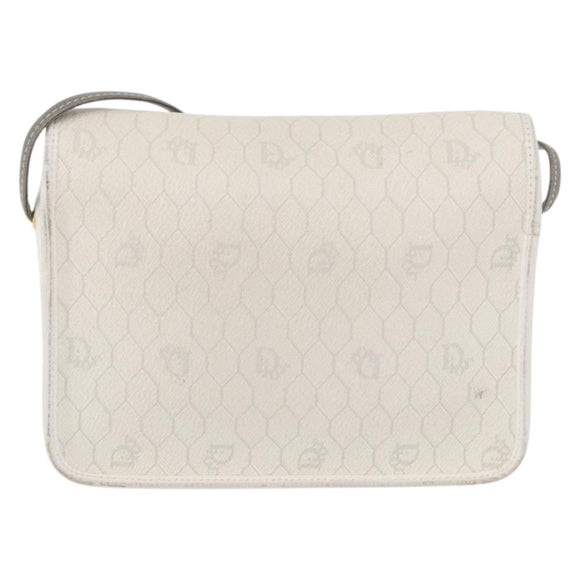 Christian Dior Honeycomb Canvas Shoulder Bag PVC White Gold Auth ti3821
