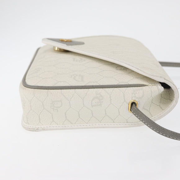 Christian Dior Honeycomb Canvas Shoulder Bag PVC White Gold Auth ti3821