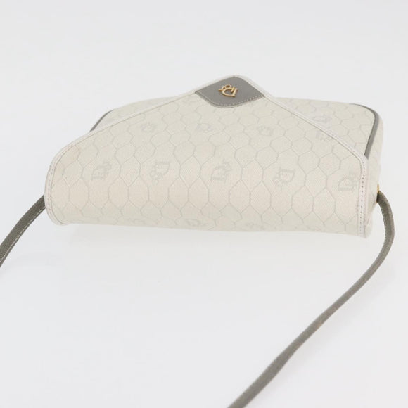 Christian Dior Honeycomb Canvas Shoulder Bag PVC White Gold Auth ti3821