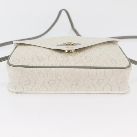 Christian Dior Honeycomb Canvas Shoulder Bag PVC White Gold Auth ti3821