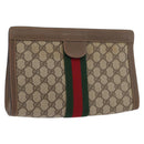 GUCCI GG Supreme Web Sherry Line Clutch Bag PVC Beige 89 01 002 Auth ti3823-1