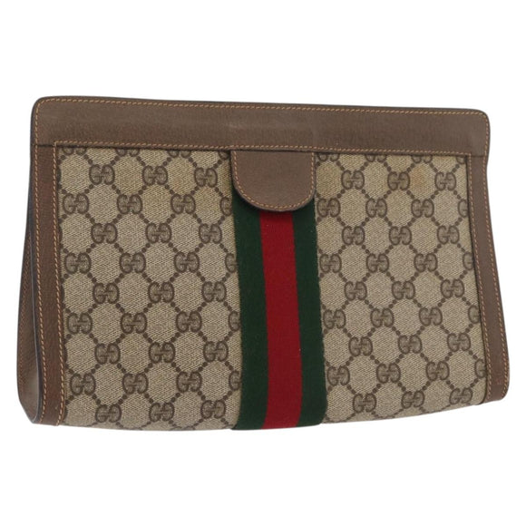 GUCCI GG Supreme Web Sherry Line Clutch Bag PVC Beige 89 01 002 Auth ti3823