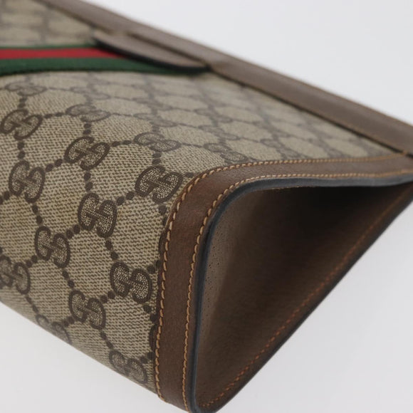 GUCCI GG Supreme Web Sherry Line Clutch Bag PVC Beige 89 01 002 Auth ti3823