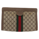 GUCCI GG Supreme Web Sherry Line Clutch Bag PVC Beige 89 01 002 Auth ti3823-13